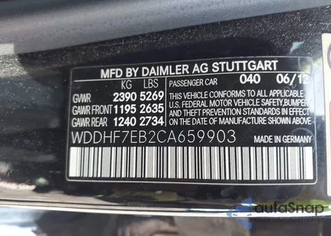 2012 Mercedes-Benz E 63 Amg z USA, uszkodzony, nr VIN WDDHF7EB2CA659903